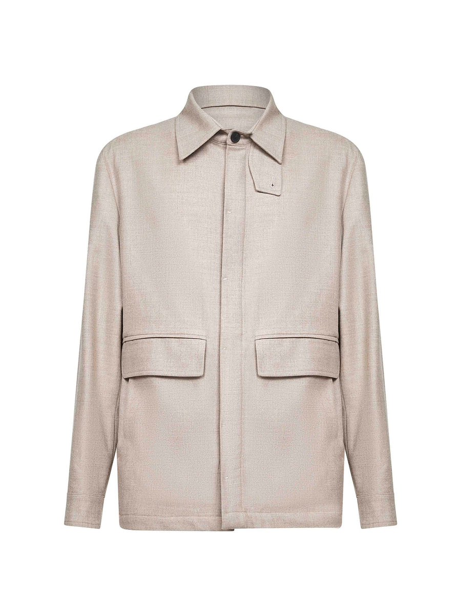 Chet Shirt Jacket Beige Virgin Wool Bomber