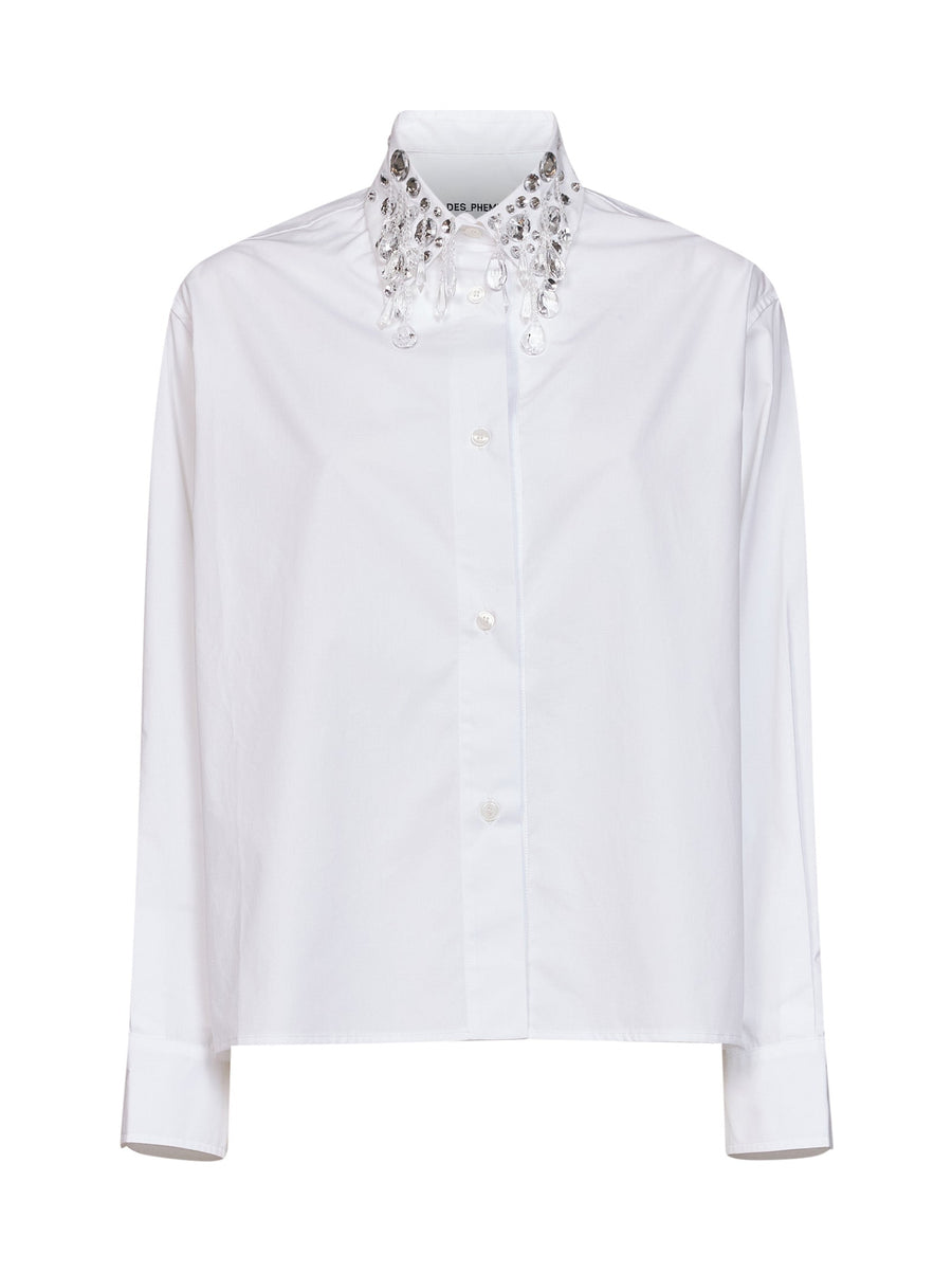 Embroidered Shirt White Cotton Poplin