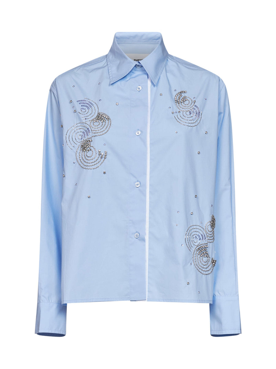 Embroidered Cotton Poplin Shirt Light Blue