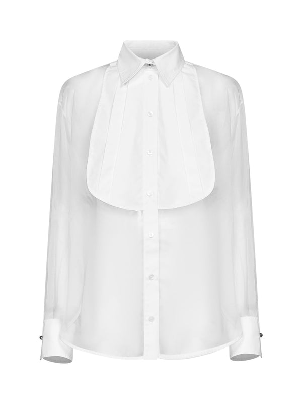 Silk Organza Shirt With Plastron White