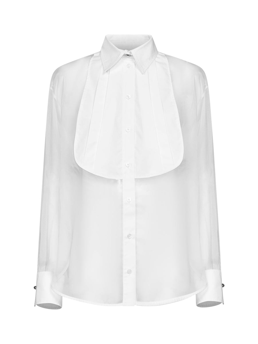 Silk Organza Shirt With Plastron White
