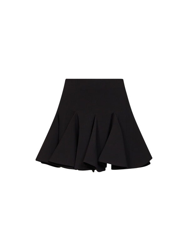 Flared Mini Skirt Black Stretch Crêpe Polyester