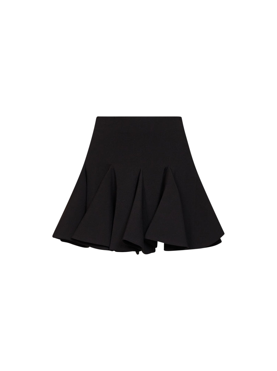 Flared Mini Skirt Black Stretch Crêpe Polyester