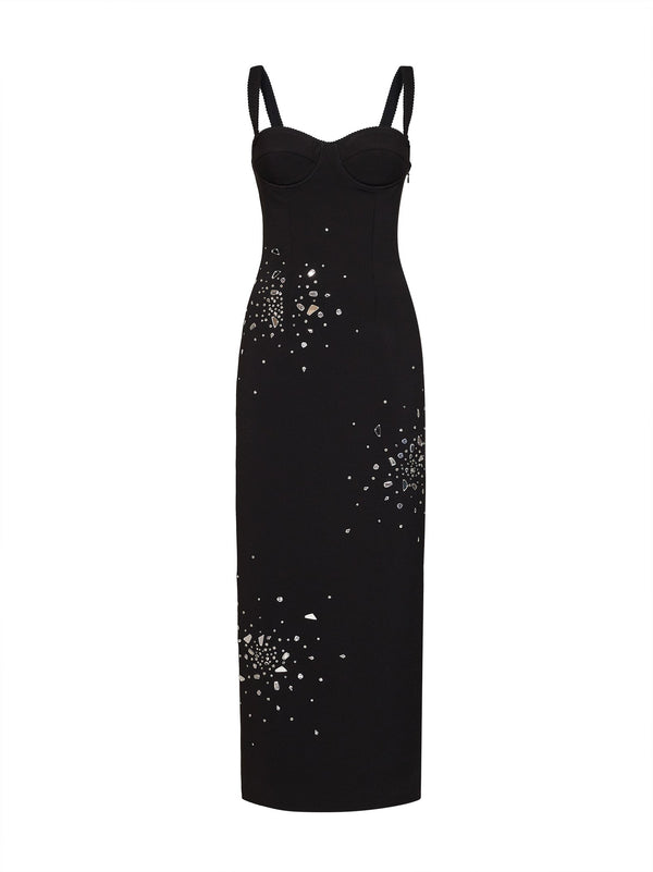 Bustier Long Dress Black Stretch Crêpe Polyester