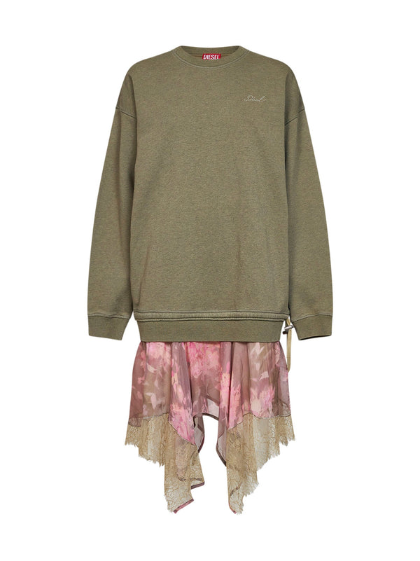 Sweatshirt Dress D-Orely Green-Pink Cotton
