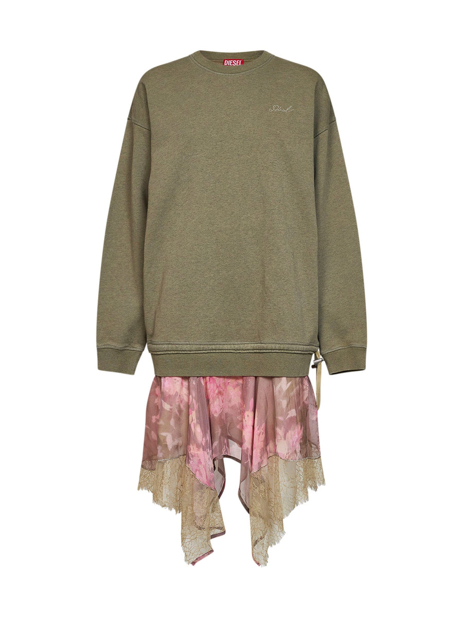 Sweatshirt Dress D-Orely Green-Pink Cotton
