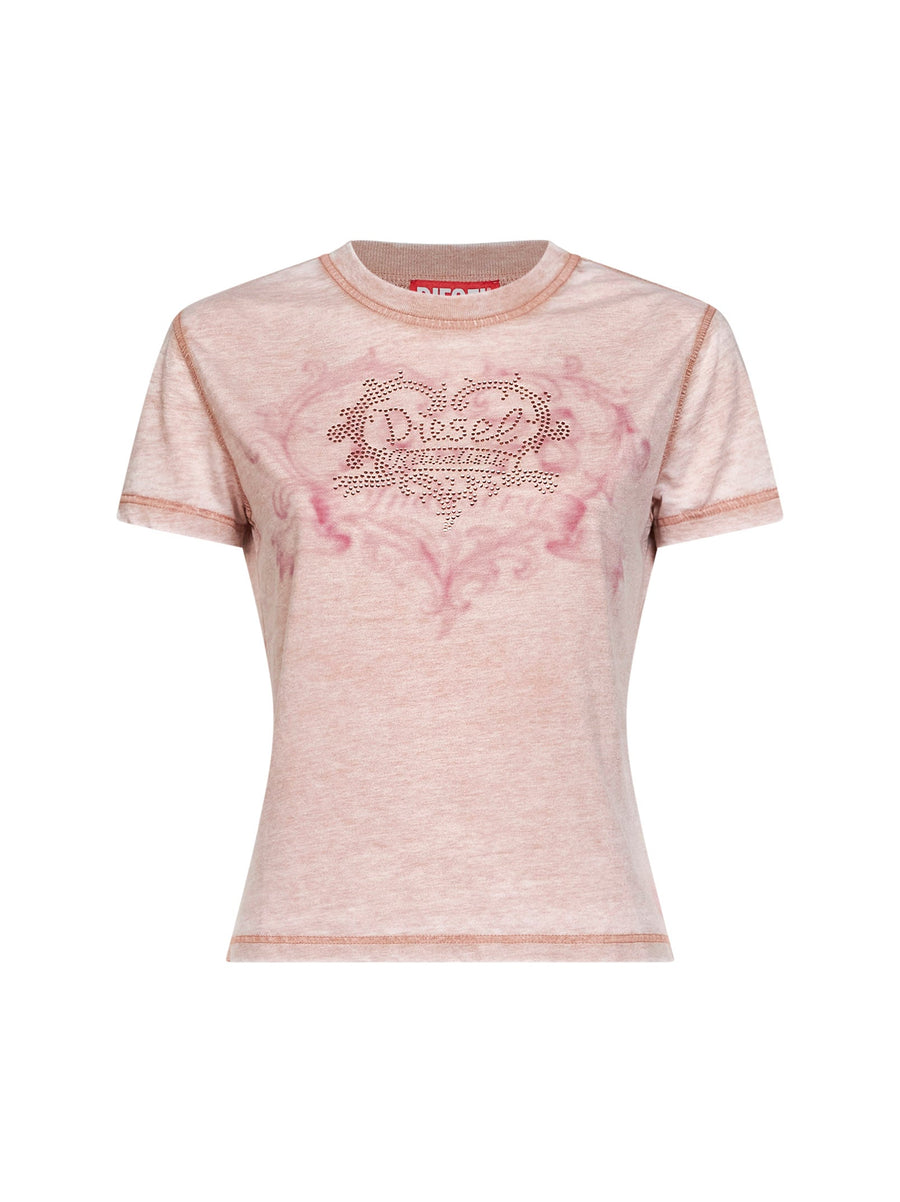 T-Shirt T-Ila-Aa1 Pink Rhinestone Polyester T-shirts & Jerseys