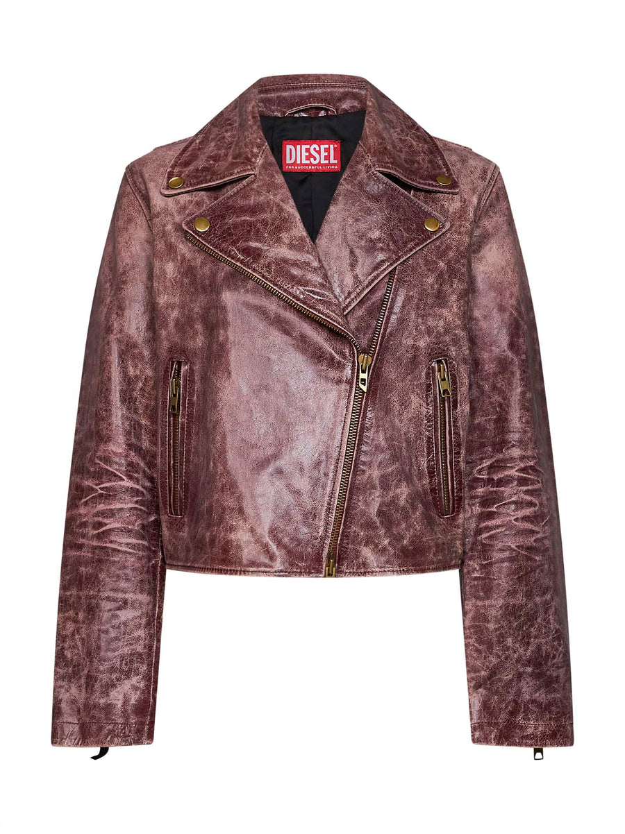 Leather Biker Jacket L-Unatic-T1 Brown Calf Bomber