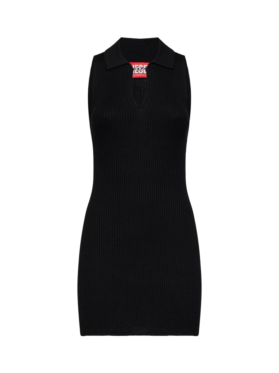 Mini Dress M-Lilma Ribbed Knit Black Silk