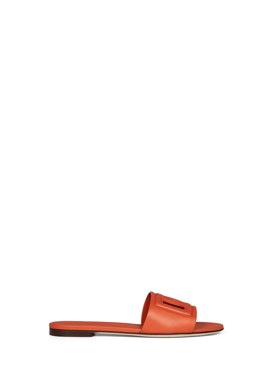 Slide Sandals Orange Calf Leather
