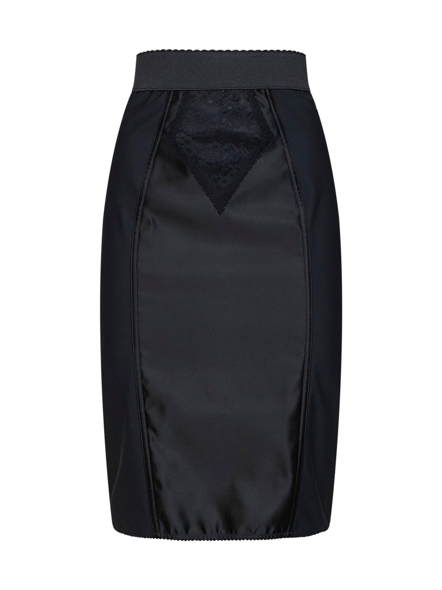 Pencil Midi Skirt Black Satin And Lace Polyamide