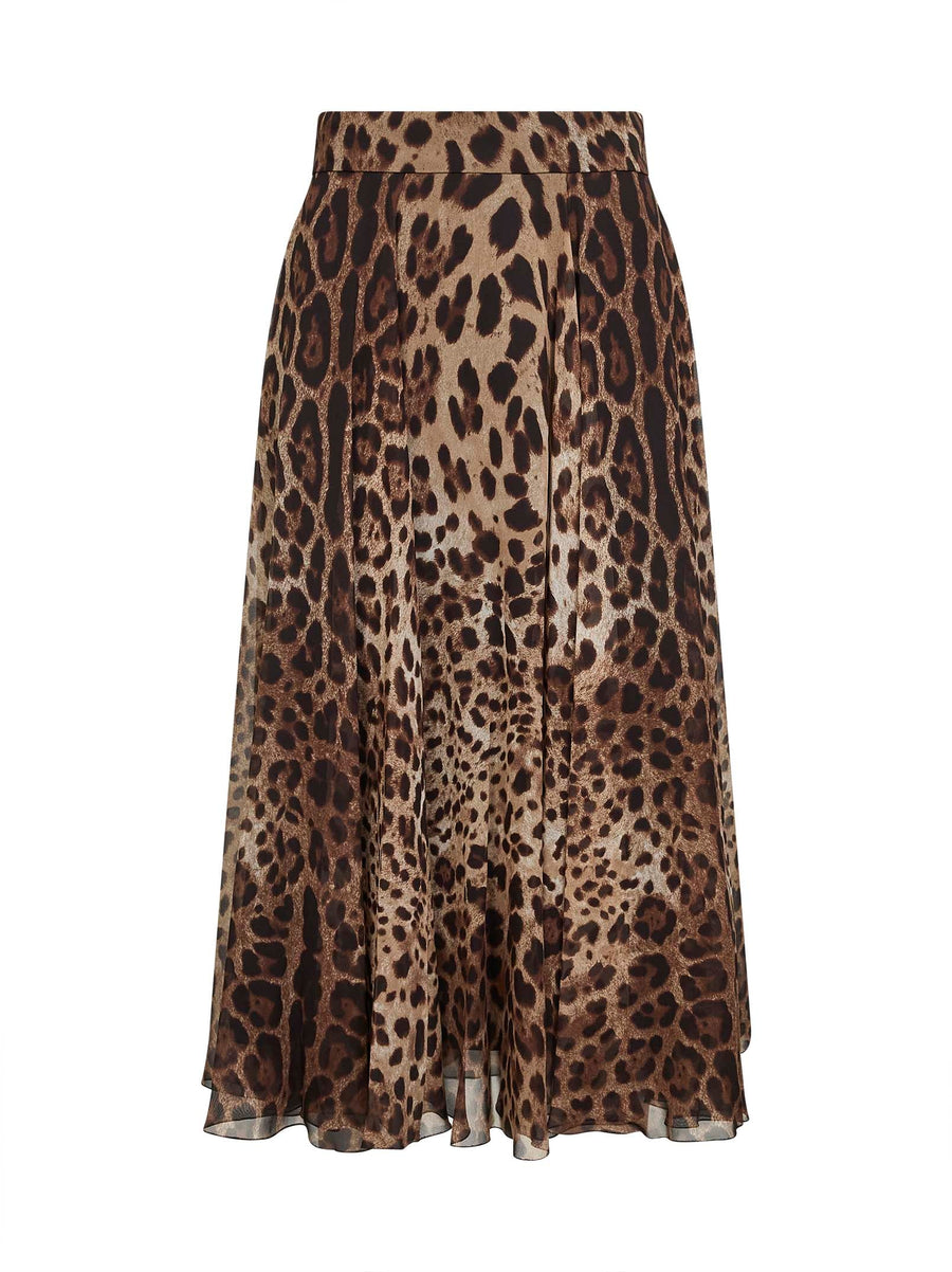 Chiffon Full Skirt, Leopard Print Multicolour Silk