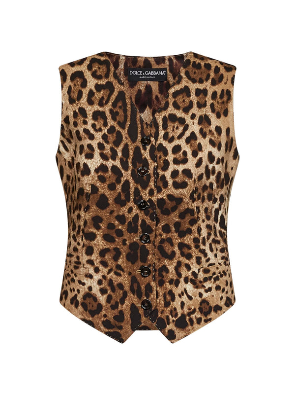 Vest Leo-Print Multicolour Cotton Waistcoats & Gilets