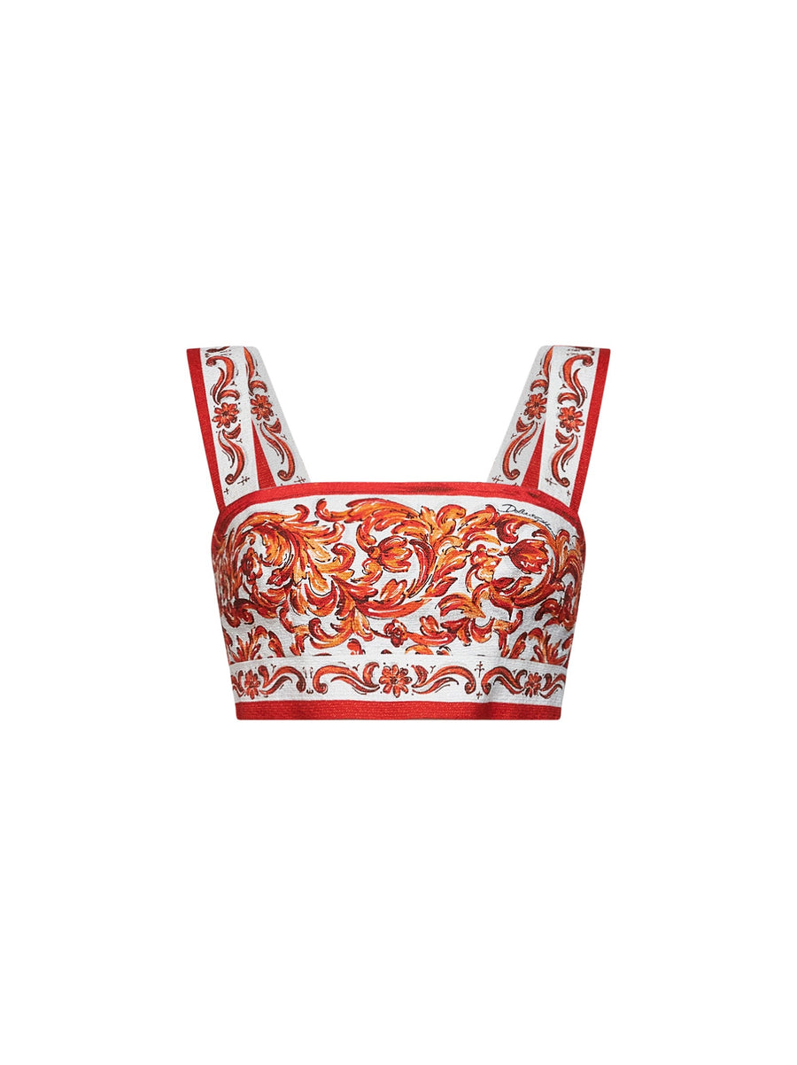 Bralette Top Orange Maiolica Print Multicolour Cotton Tops