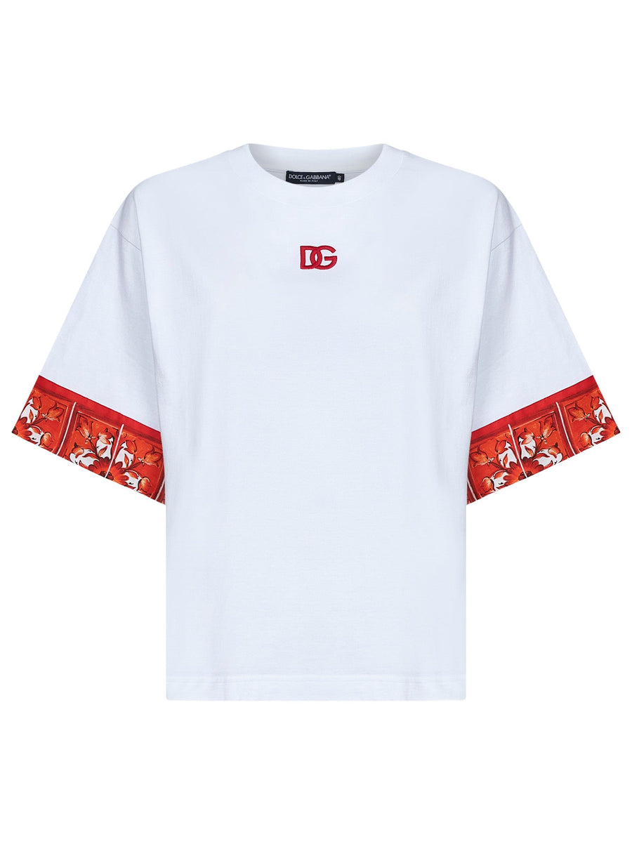 Jersey T-Shirt With Maiolica-Print Scarf, White Cotton T-shirts & Jerseys