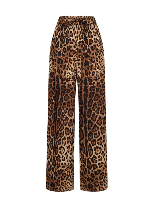 Wide-Leg Trousers Leo Print Multicolour Cotton