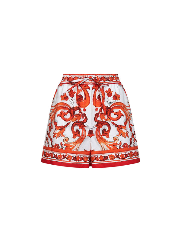 Bermuda Shorts Maiolica Print Orange Multicolour Cotton