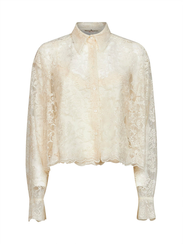 Shirt With Detachable Satin Top — White Polyester