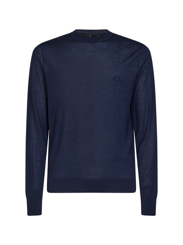 Sweater With Pegaso Embroidery Navy Blue Wool