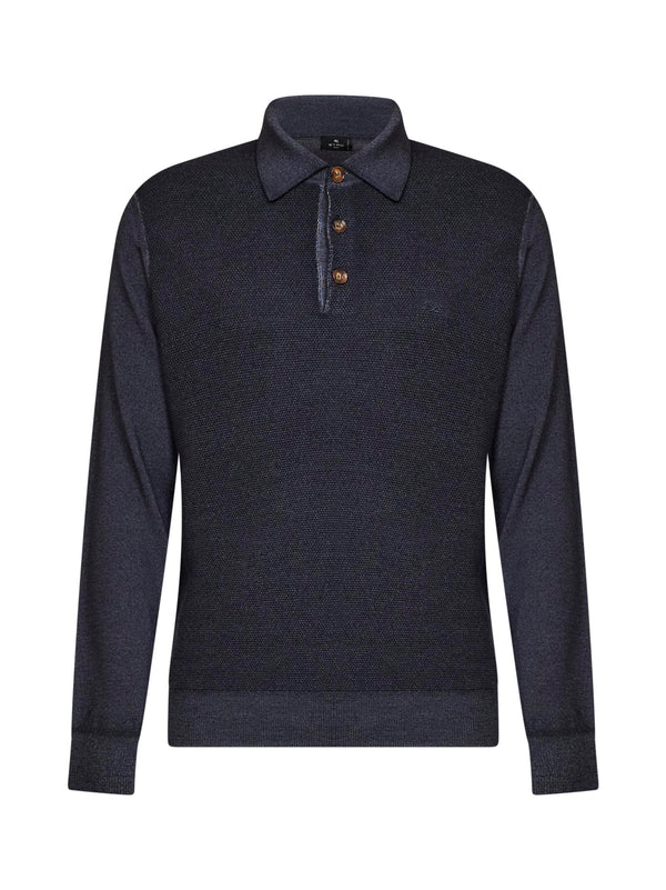 Polo Shirt Two-Tone Indigo Wool Blue