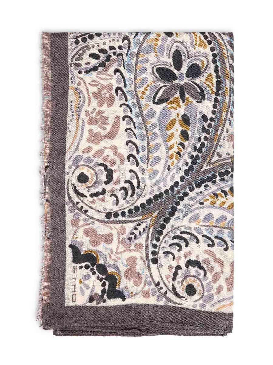 Paisley Print Wool And Silk Scarf Multicolour
