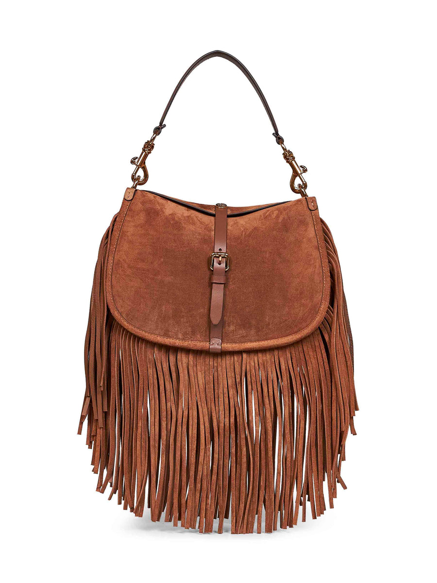 Shoulder Bag Suede Brown Calf Leather