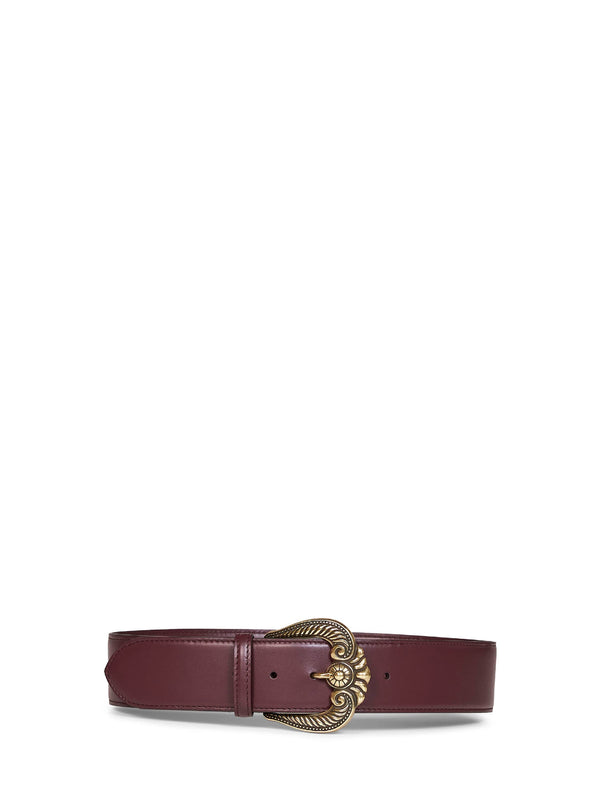 Leather Belt With Paisley Buckle, Burgundy Calf