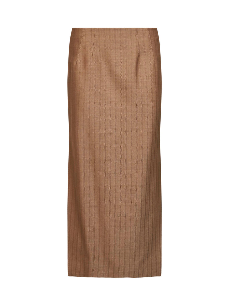 Skirt Straight Midi Camel Wool Mud