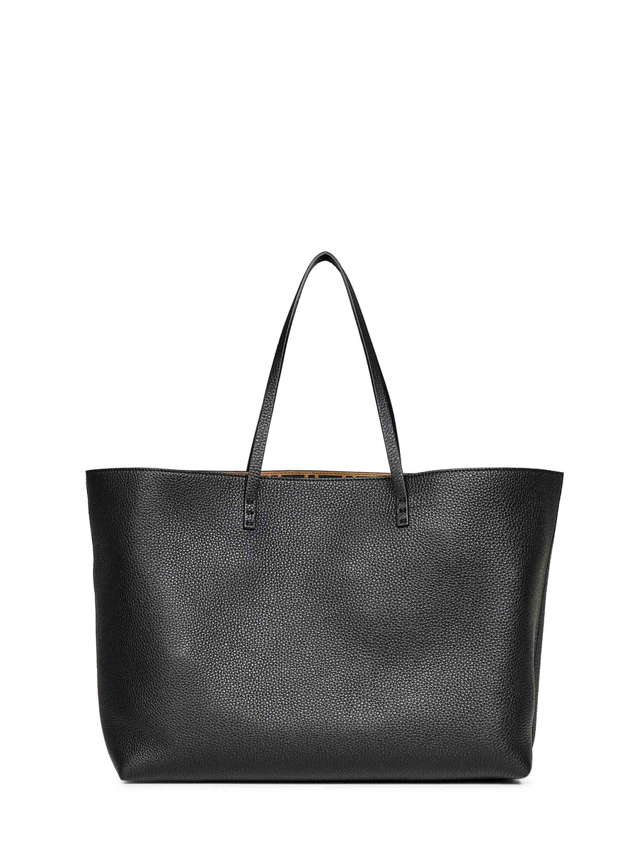 Roll Medium Shopper Bag Black Leather Calf Shoulder