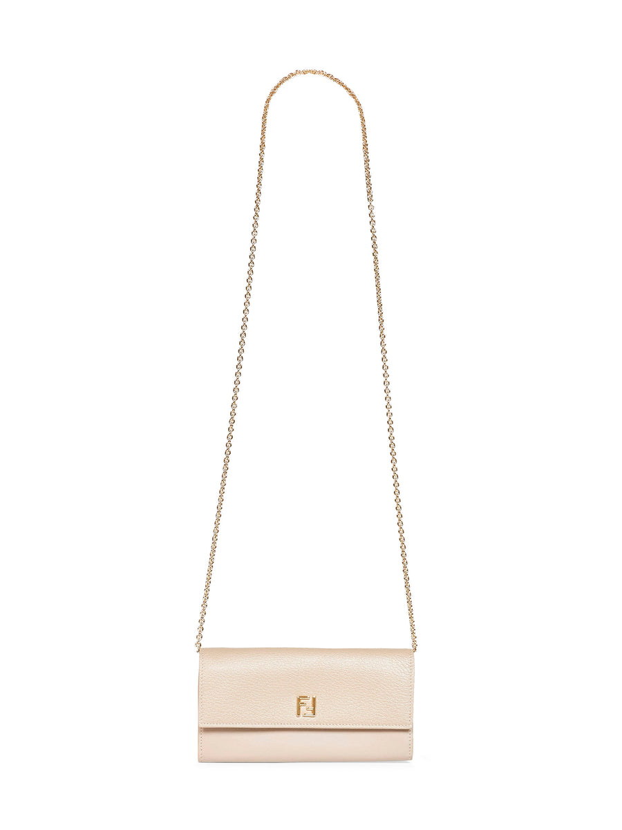 Wallet On Chain Continental Ff Taupe Leather Calf Bag
