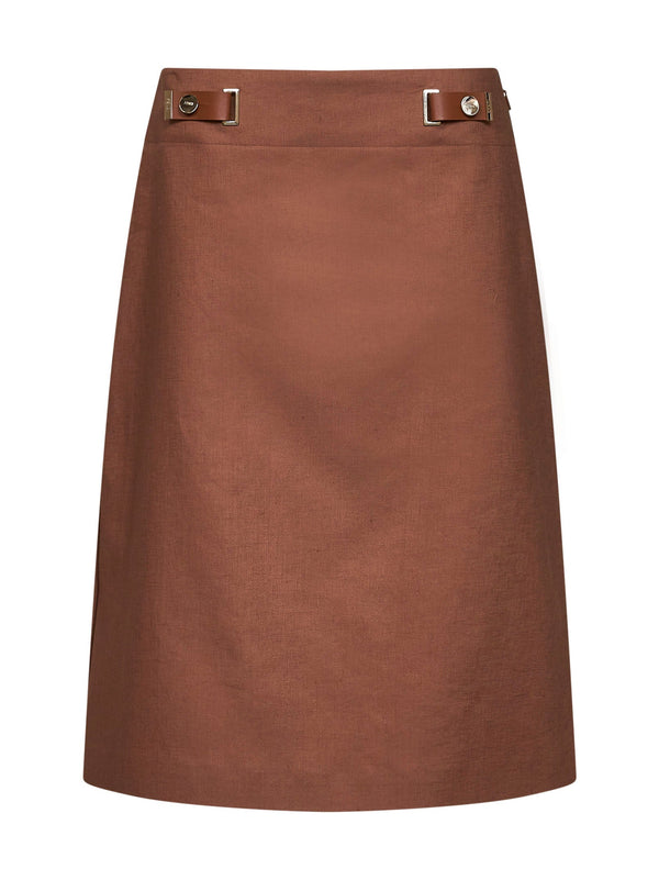 Midi Skirt Brown Linen-Cotton