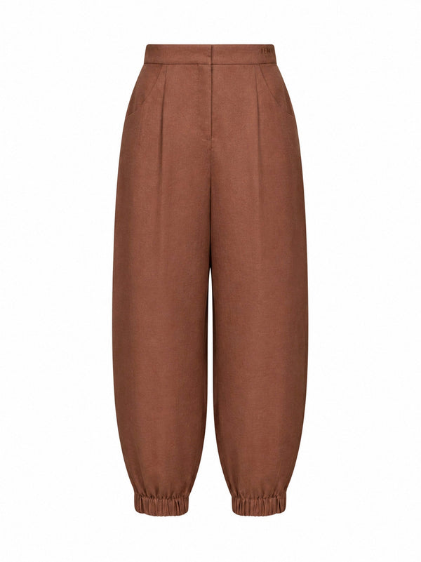 Trousers High-Rise Linen-Cotton, Brown