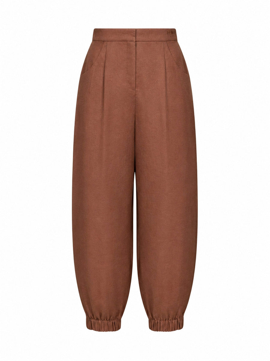 Trousers High-Rise Linen-Cotton, Brown