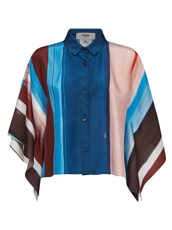 Cropped Silk Shirt Venetian Stripes Multicolour