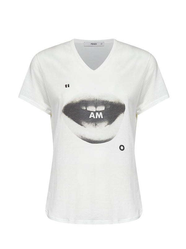 Cotton Jersey T-Shirt With Ti Amo Print Ivory T-shirts & Jerseys