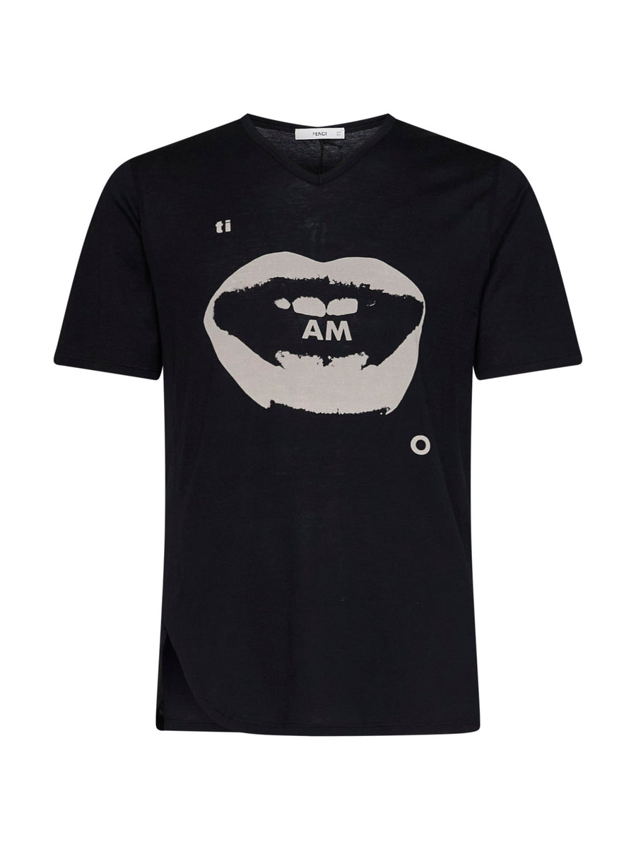 V-Neck Cotton T-Shirt With Ti Amo Print Black T-shirts
