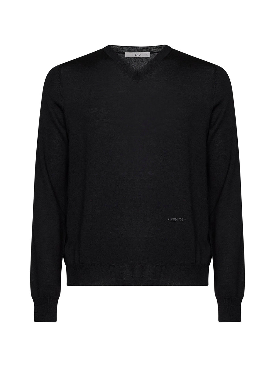 Knit Sweater Embroidered Virgin Wool Black