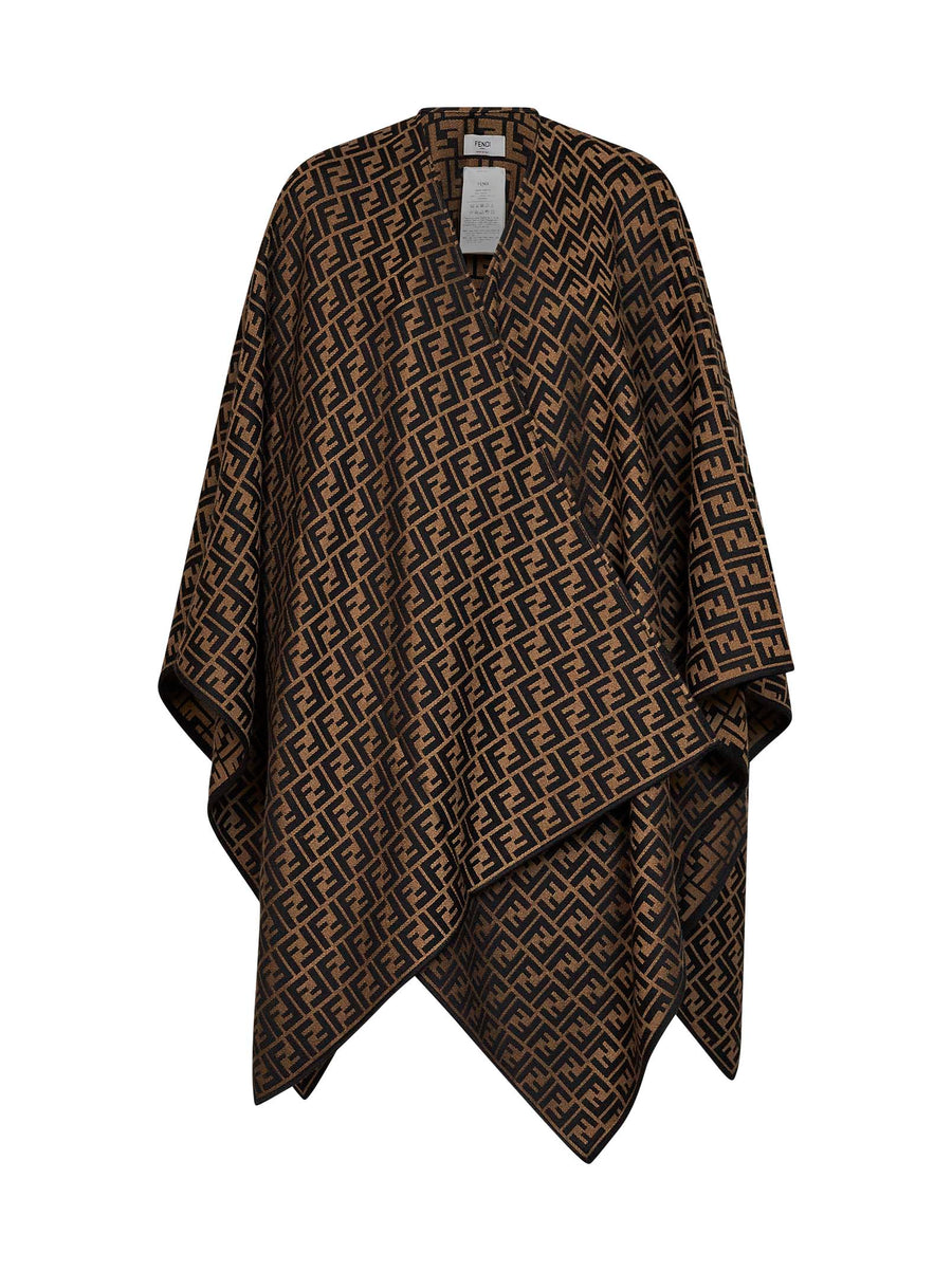 Poncho Brown Ff Jacquard Wool And Silk Capes