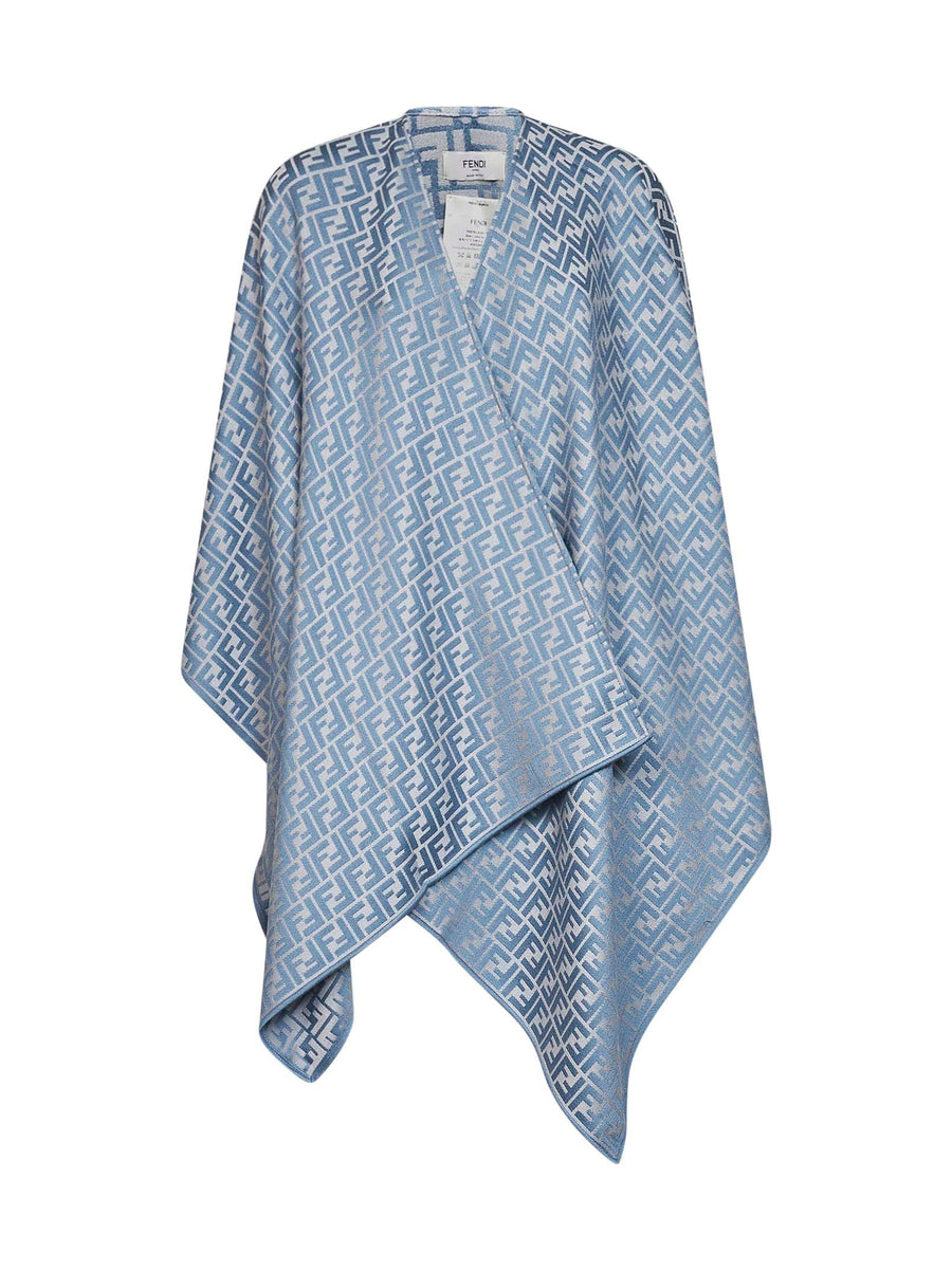 Poncho Ff Jacquard Wool And Silk Light Blue Capes