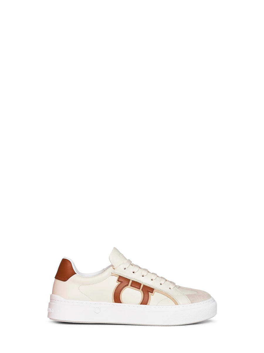 Sneakers Gancini Sand-Mascarpone Calf Leather Beige (bos Taurus) Trainers