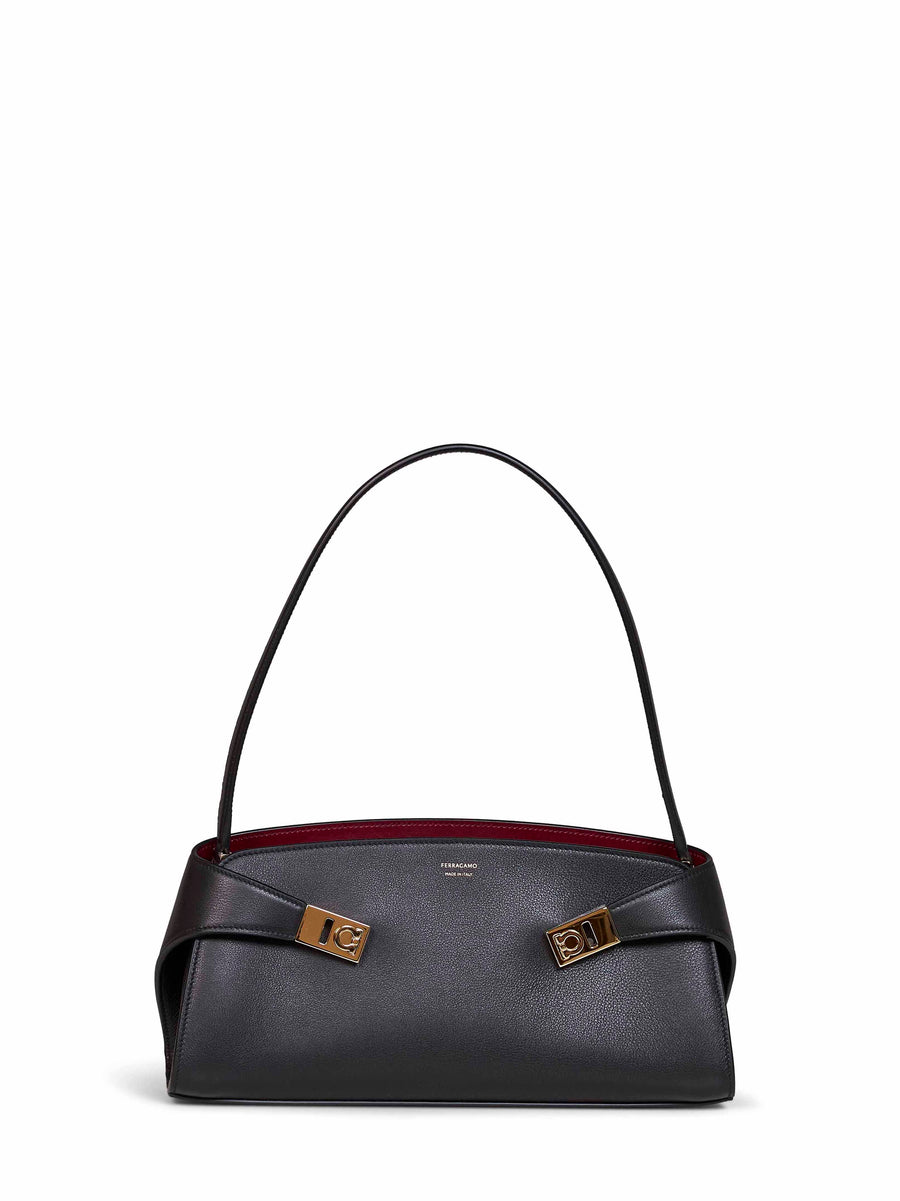 Shoulder Bag Hug East-West Black Calf Leather Handbags