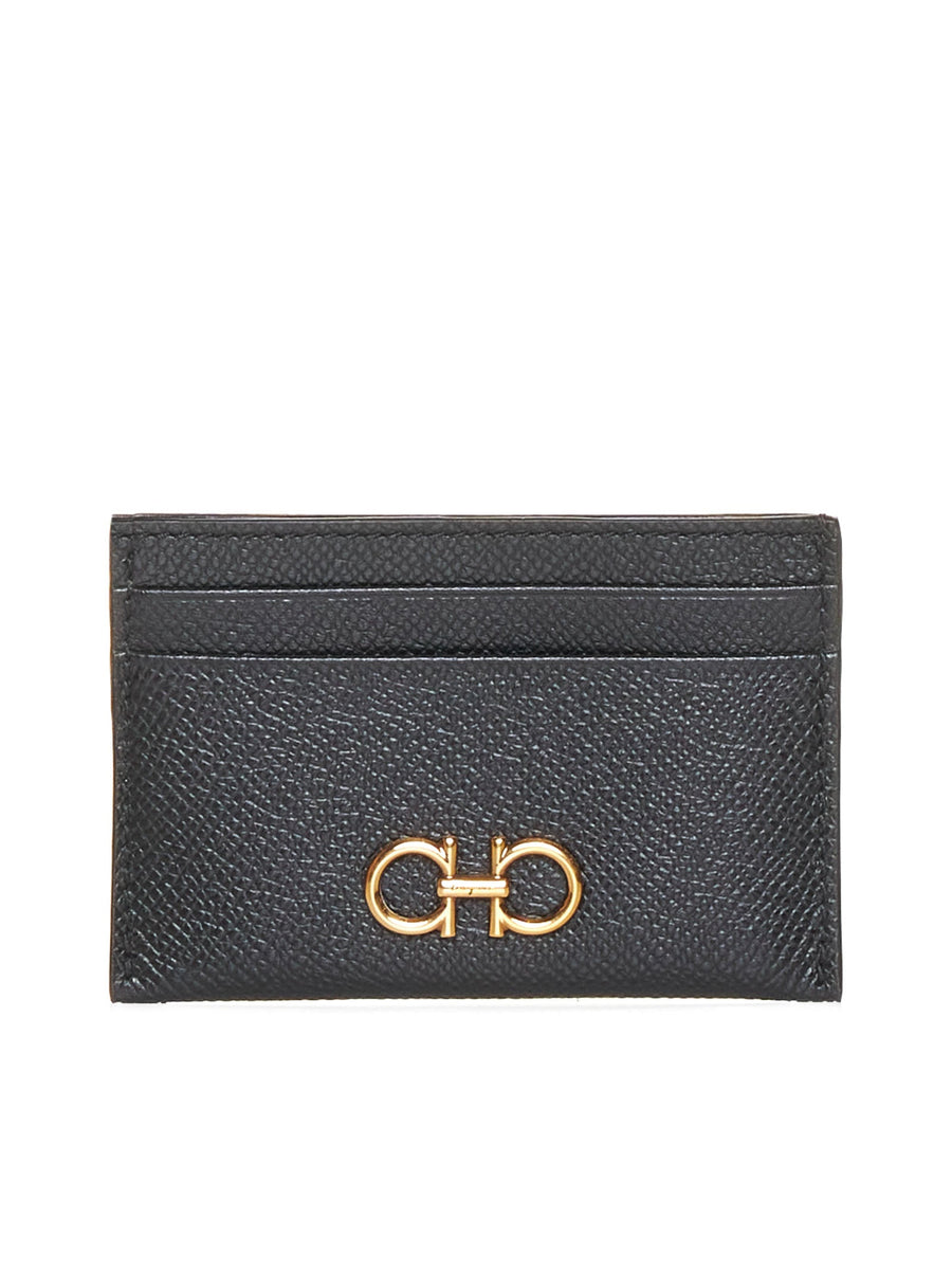Card Holder Gancini Textured Leather Black Calf Wallets & Purses