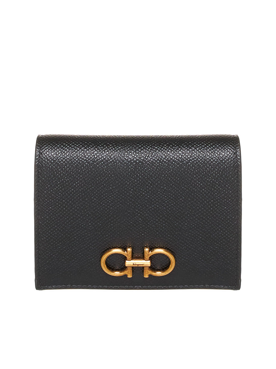 Compact Wallet Gancini Black Calf Leather & Purses
