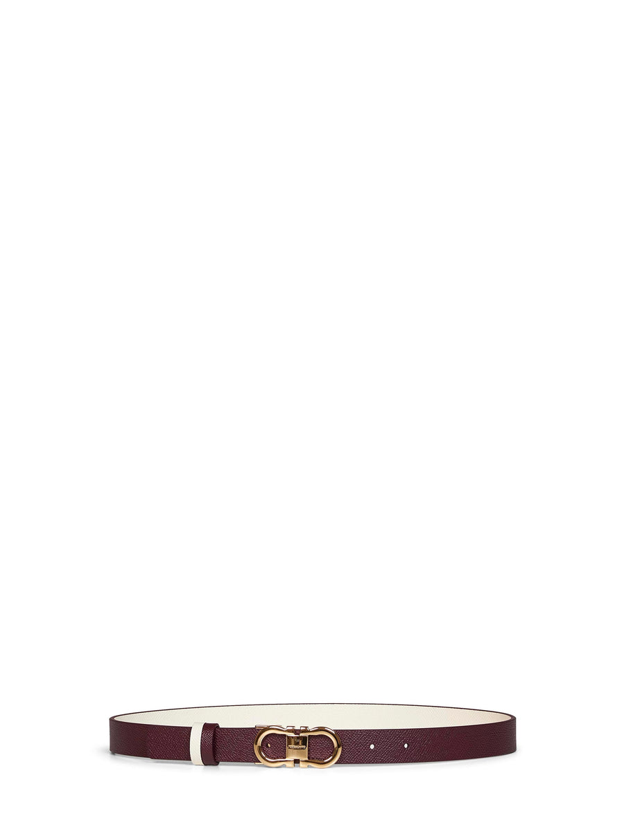 Belt Gancini Calf Leather Plum-Mascarpone Cream Burgundy