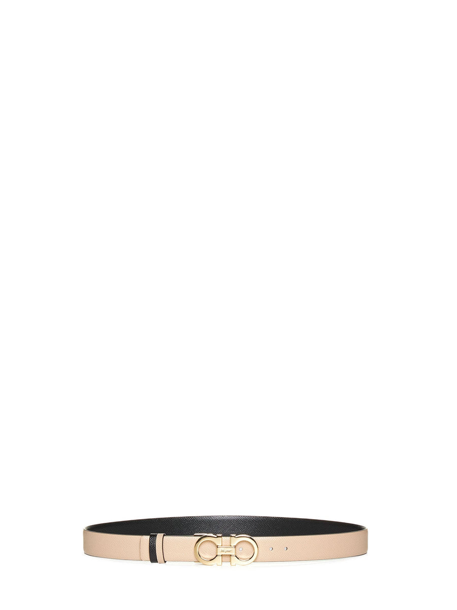 Reversible Leather Belt Gancini Beige Calf