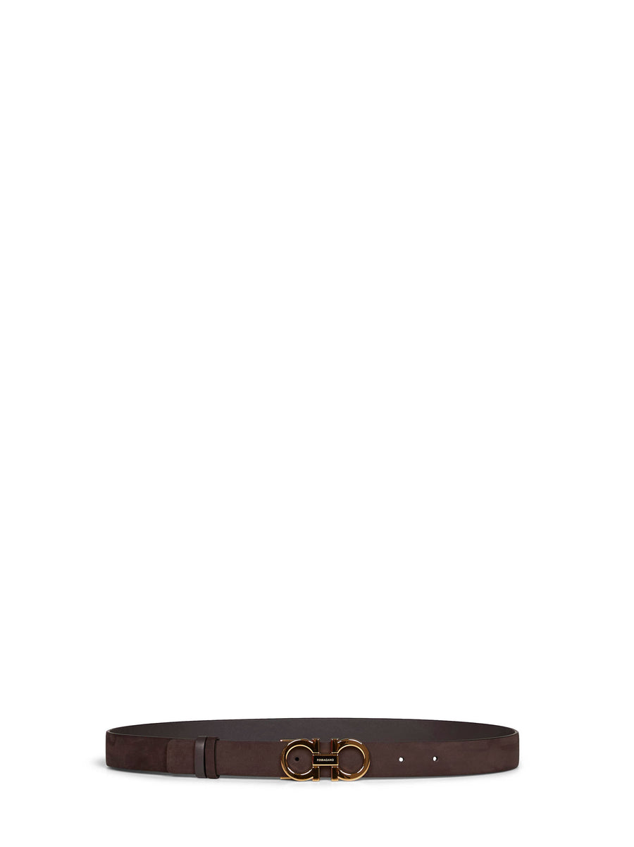 Belt Gancini Dark Brown Suede Calf Leather