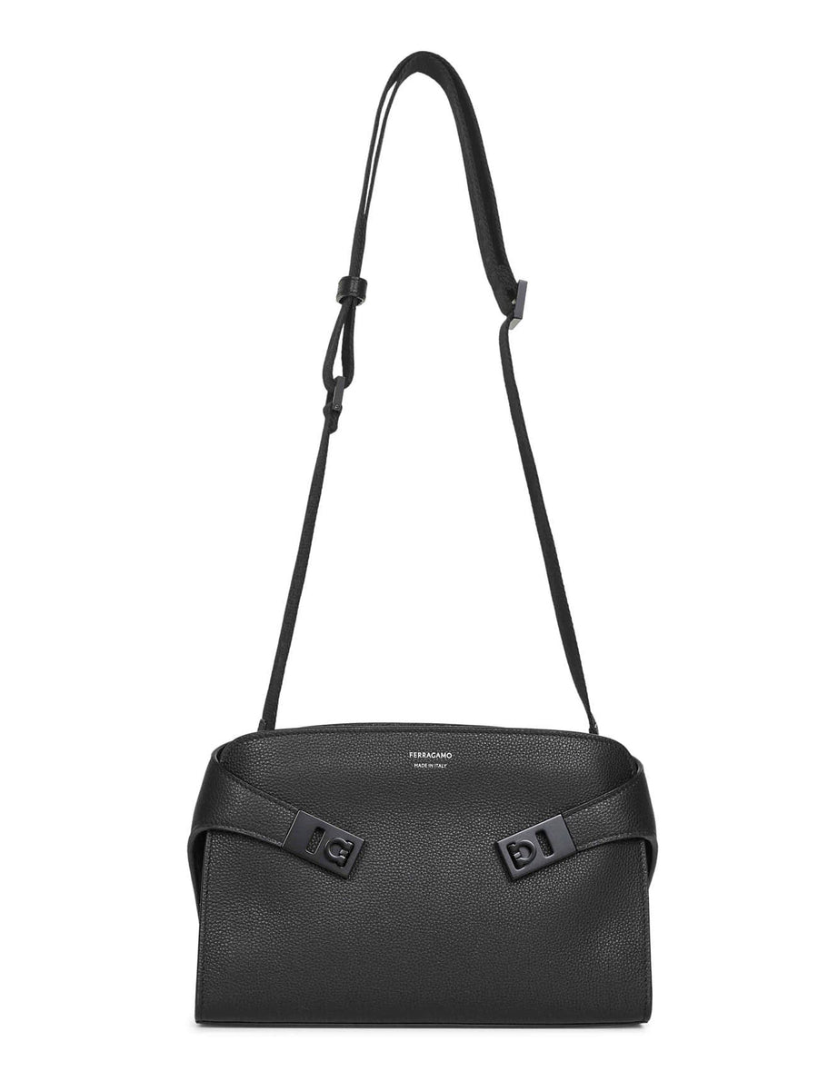 Messenger Bag Hug Black Calf Leather Handbags