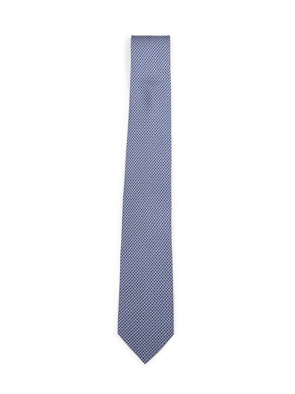 Silk Tie Gancini Print Navy Blue Ties & Bow