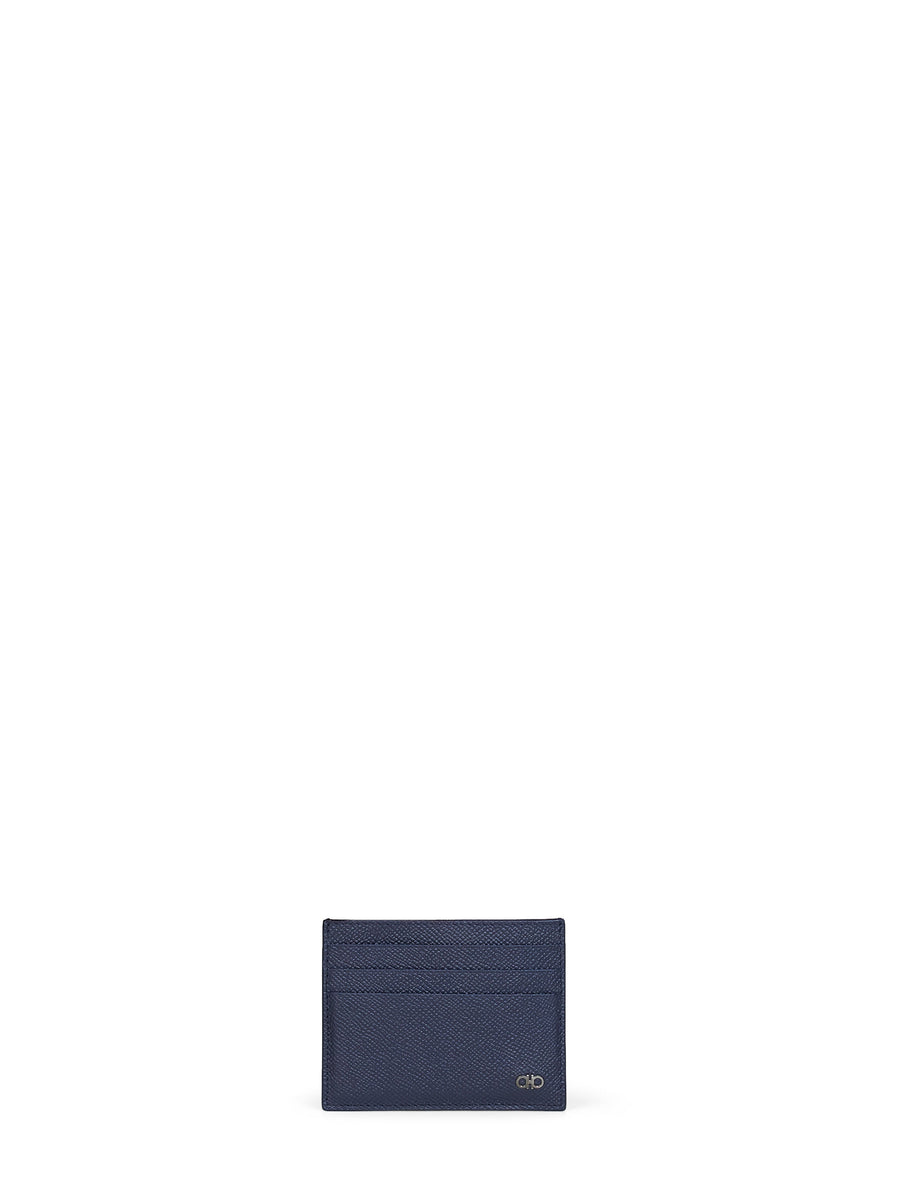 Credit Card Holder Gancini Dark Navy Blue Calf Leather Wallets & Cardholders