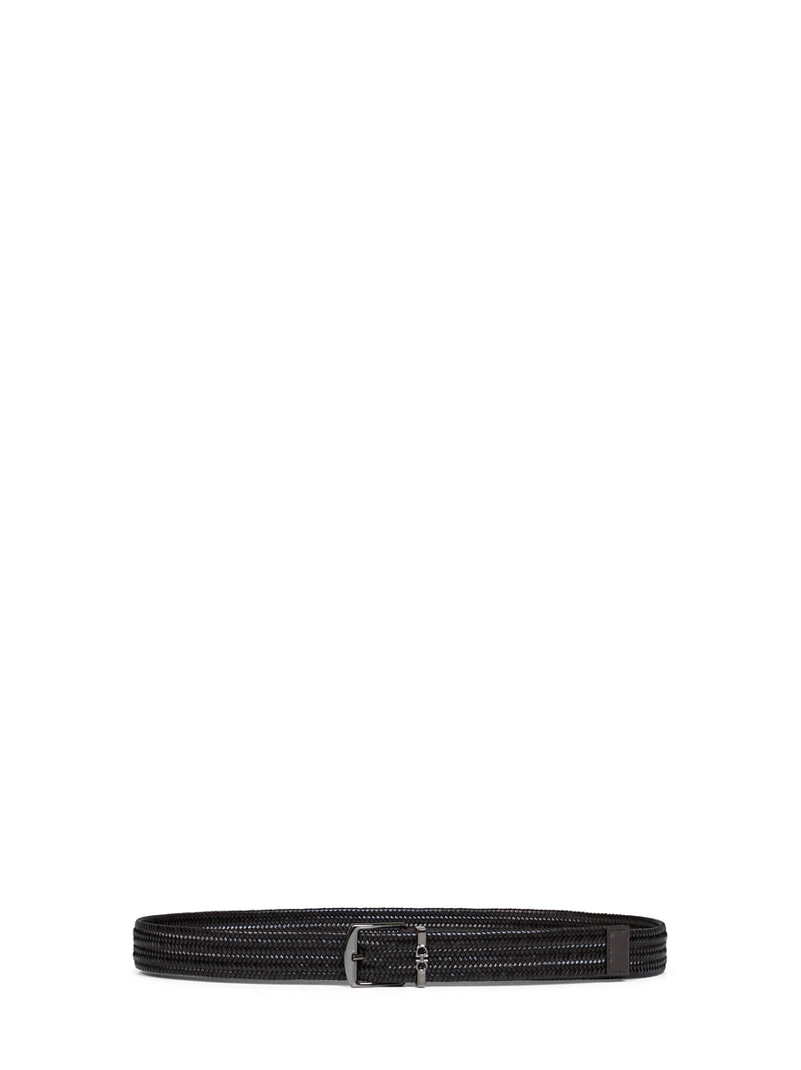 Leather Belt Woven Dark Brown Calf
